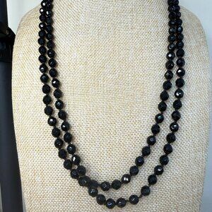 Monet Black Faceted Bead Long Necklace Black Gothic Vintage